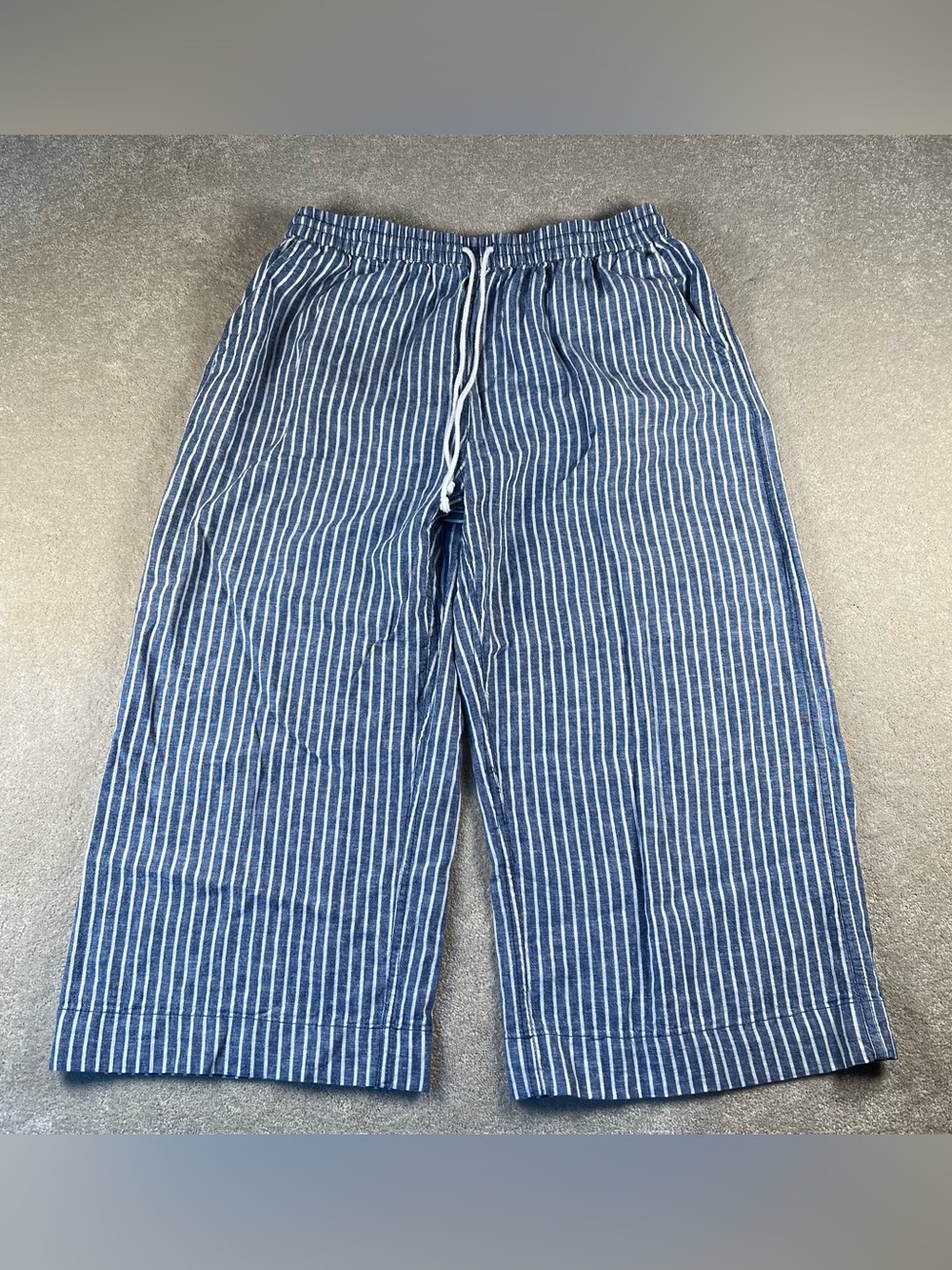 beachlungelounge Pants Cropped Capri Lounge Stripes Blue Pull On Linen Cotton M